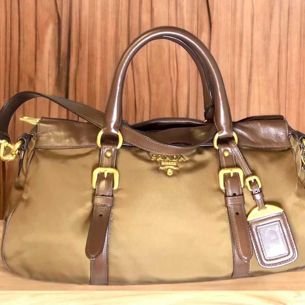 Prada Brown Nylon and Leather Top Zip Satchel
